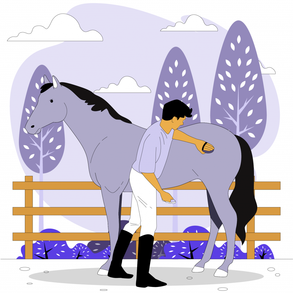 Groom s'occupant d'un cheval